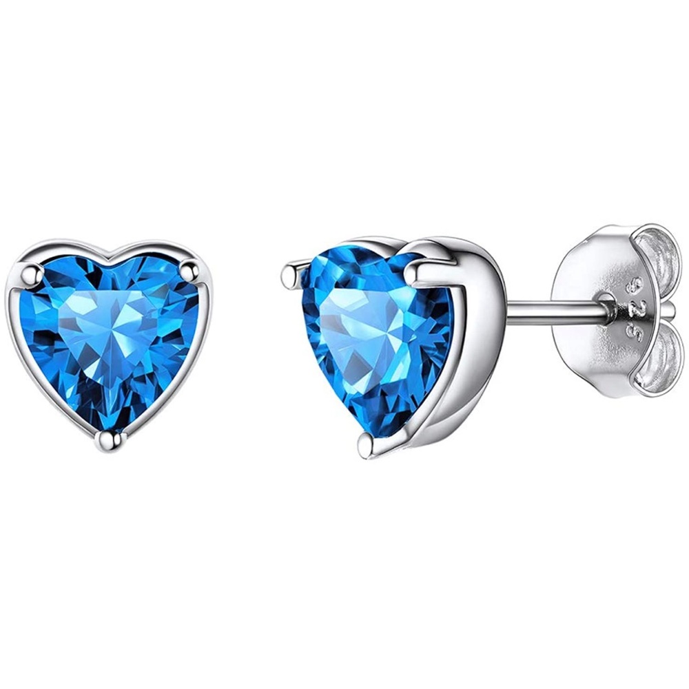 Heart Birthstone Sterling Silver Earrings - Picture 1 of 3